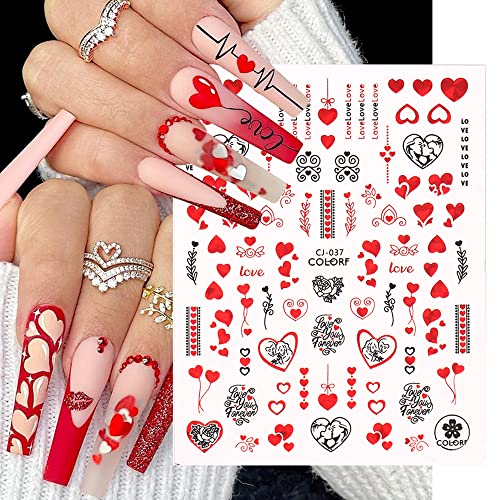 Етикети за Дизайн на ноктите, за Свети Валентин, Стикери със Сърца, Червени, Черни, на Върховете на ноктите, Лазерни Дизайн на