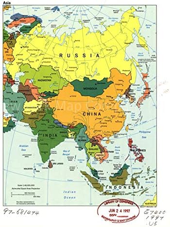 Карта на 1997 г. | Азия | Размер карти Азия: 18 x 24 | Подходящ за рамки с размер 18x24 (или 18x24
