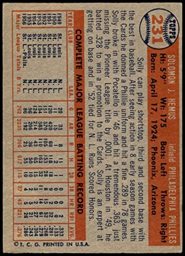 1957 Топпс Бейзбол 231 Солли Хемус Филаделфия Филис Отлично