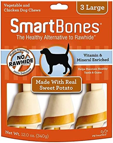 SmartBones Large Chews, Угостите кучето си Дъвченето на ластик, без сурова кожа, приготвена от истинско месо и зеленчуци, 3 порции (опаковка от 1 броя)