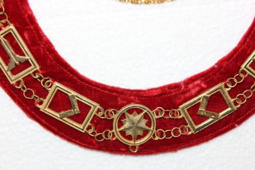 Нашийник-верига с масонскими символи - Позлатени 24 Каратный Червено + Безплатен Калъф (подарък)