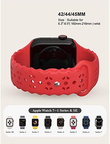 Каишка Suime за Apple Watch - Съвместим с прозрачни джапанки с диаметър 44 мм 42 мм и 45 мм - Куха фигура за дишаща носене - Меки силиконови