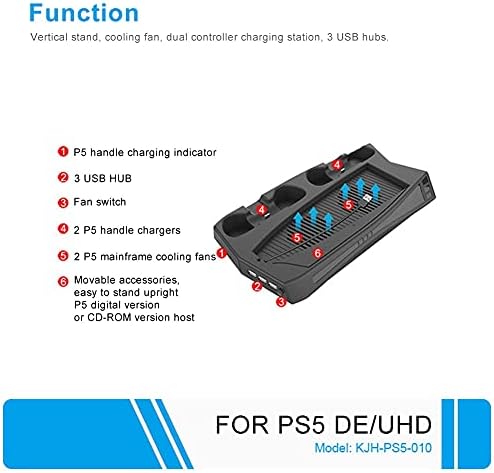SJYDQ Поставка за Зареждане с Охлаждащ Вентилатор 3 USB Хъб, Зарядно Устройство, Порт Охладител Дръжка Зарядно Устройство за PS5 Игрови Аксесоари
