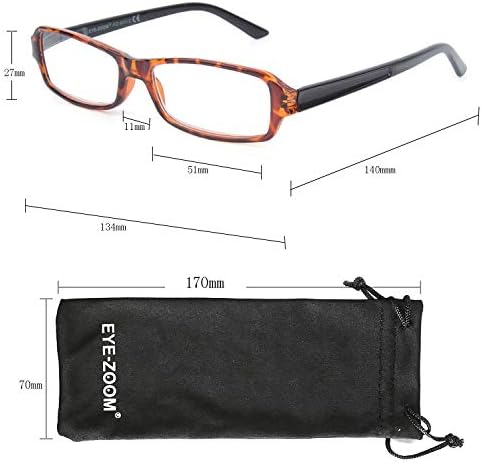 EYE ZOOM 5 Опаковки Унисекс Правоъгълни Пластмасови Класически очила за четене за мъже и Жени, Черни, Сини, Сиви и Черепаховые
