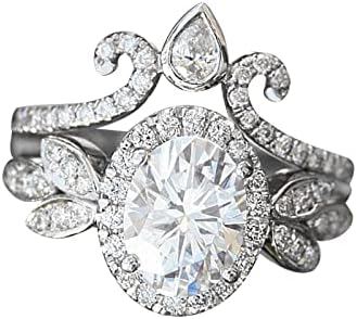 2023 Пръстен с Пълна диамантен пръстен с Овална Форма за Жени, Годежни Пръстени, Бижута, Подаръци, Пръстен с виртуален скелет във формата на Сърце (Сребро, 9)
