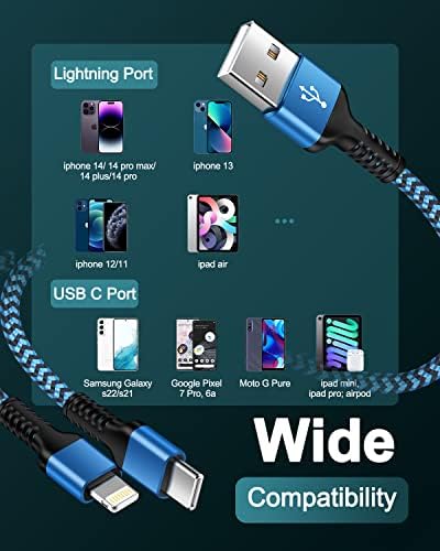 Кабел за зареждане на устройства на Apple Lightning и USB-c 2-в-1 (4 фута), дълъг кабел за бързо зареждане на USB-Светкавица и