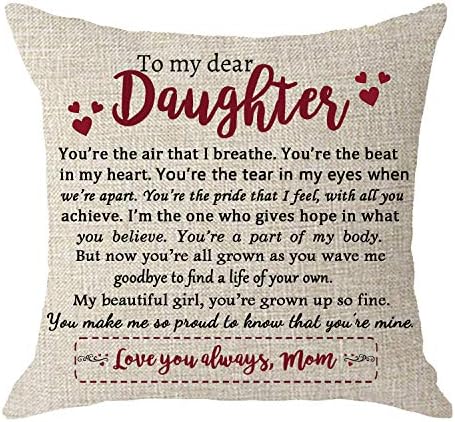 NIDITW Подарък за Деня на Майката и Дъщерите на рождения Ден на Сърцето с Вдъхновяващи думи за Моята Скъпа Дъщеря, Възглавница