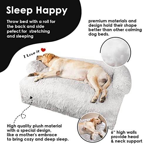 DOGKE Моющаяся Успокояваща легло за кучета, Калъф за дивана за кучета, Подвижни Fluffy Плюшено Подложка за защита на вашите мебели,