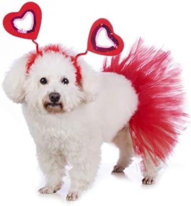 Костюм Impoosy Куче на Свети Валентин, Скъпа Превръзка на Главата със Сърца за домашни Любимци и Дантелени Рокли-опаковки за Момичета-на
