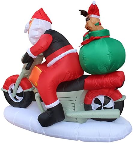 Комплект от ДВЕ УКРАСА за КОЛЕДНОТО парти, състоящ коледа в Дядо Коледа с дължина 6 метра, с осветление на мотоциклет и оленях и снежни човеци височина 5 метра, снеже?