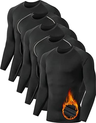 Мъжки Термокомпрессионная Риза от 5 или 4 опаковки с руното облицовка и Дълъг Ръкав, Спортни Основен Слой, Тренировъчен Топ за студено Време