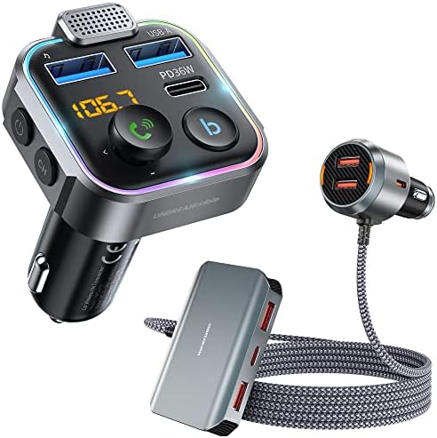Зарядно за кола USB с няколко пристанища + Bluetooth FM предавател за кола, бързо зареждане на PD 36W