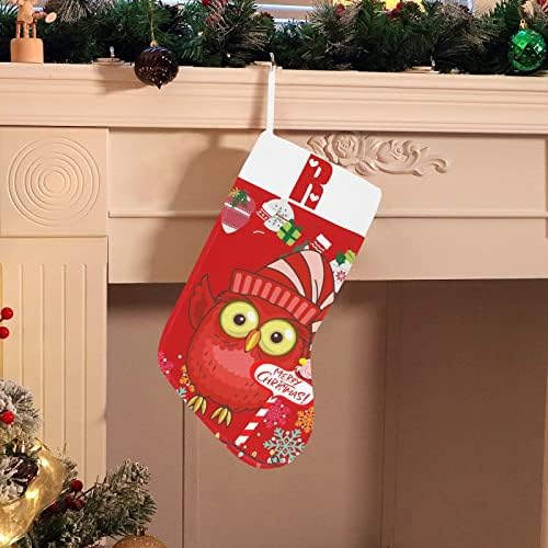Коледни Чорапи с монограм на Дядо Бухал с Буквата R и Сърце с Размер 18 инча Червено и Бяло