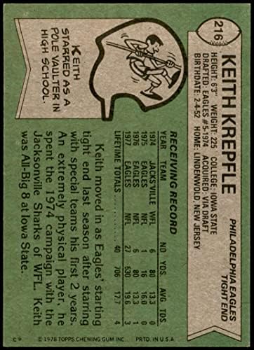 1978 Topps # 216 Кийт Крепфл на Филаделфия Ийгълс (Футболна карта) БИВШ Игълс Айова Св.