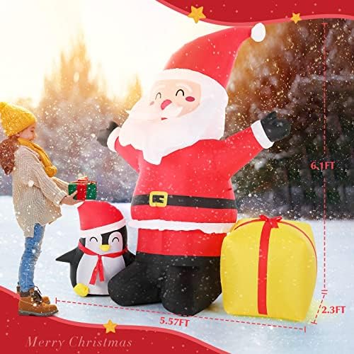SOLEDI Коледни Надуваеми Изделия Външни Декорации 6 фута, Коледна Украса Външен Perfekt-Надуваем Дядо коледа с Led Подсветка за
