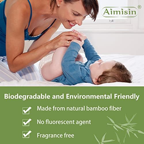 Еднократни бебешки пелени Aimisin Бамбук на растителна основа, Биоразградими Меки Абсорбиращи Пелени за Бебета, Хипоалергичен за