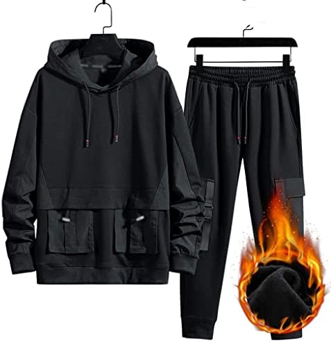 YFQHDD Зимни мъжки блузи с качулка, комплект панталон от 68% памук, спортни дрехи големи Размери, Спортна градинска дрехи, hoody