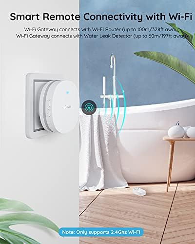 Govee WiFi Сензор, Изтичане на вода, Комплект от 3 теми с Govee Bluetooth, Термометър-Влагомер за помещения с Предизвестие