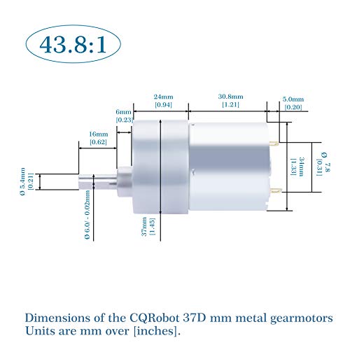 CQRobot 43.8: 1 Метален мотор-редуктор dc 37Dx54,8L мм 24 В, с комплект метални монтажни скоби. 24-12 W-228 об/мин-19 kg.cm