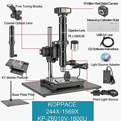Коаксиален фотоэлектронный микроскоп KOPPACE 240X-1500X с 18 милиона пиксела и 10-кратно безкрайно отдалечени обектив дава възможност