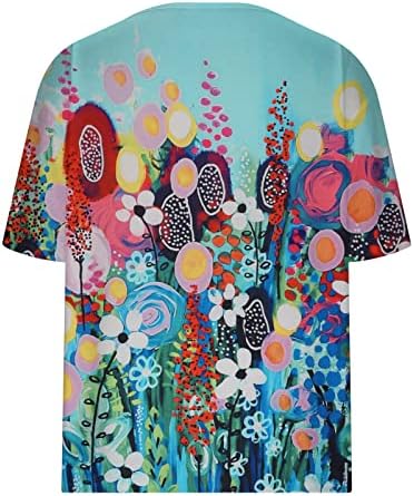 Топ За Момичета с Къс Ръкав 2023 Памук V Образно Деколте Цветен Графичен Салон Свободно Намаляване на макси Блуза, Тениска за Жени ДО