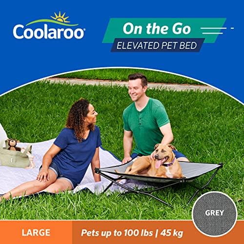 Coolaroo On The Go Охлаждаща Повдигнати легло за кучета, Преносим за пътуване и къмпинг, Сгъва за съхранение, Голяма сива