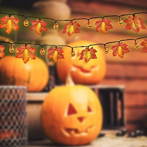 JackRuler Отделението отделение за Деня на Благодарността и Хелоуин, led лампа като кленов лист, венец за вътрешно и външно декоративно