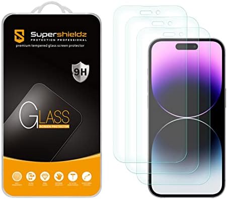(3 опаковки) Supershieldz е Предназначена за iPhone 14 Pro (6,1 инча), Протектор на екрана от закалено Стъкло, Защита От Надраскване, Без
