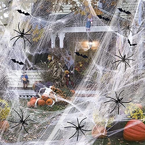 Украса за Хелоуин от Паяжината на Lucgifou, Еластична Мрежа с 20 Фалшива Паяци и 12 бр. 3D Декоративна Стикер на стената