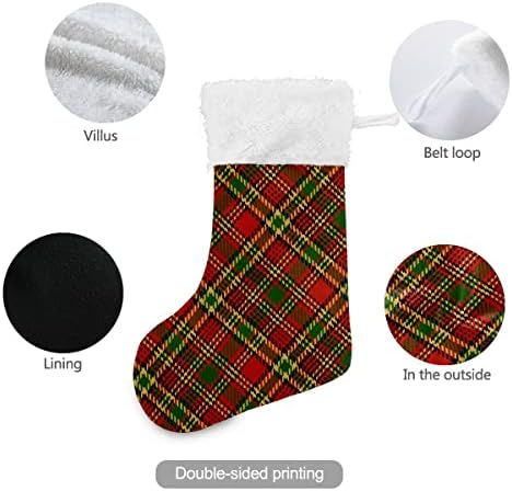 Коледни Чорапи С Клетчатым Модел, Шотландският Клетчатая Бял Плюшен Маншет, Мерсеризованный Кадифе, Семеен Празник, Персонални