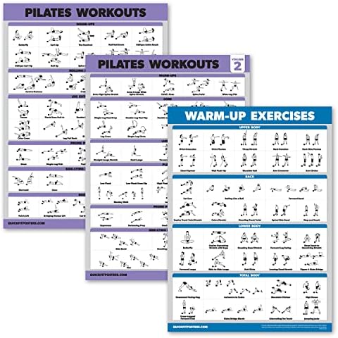 Комплект от 3 теми - Набор от Плакати за тренировки по пилатесу, Том 1 и 2 + Загряване - Работни упражнения На черга за пилатес