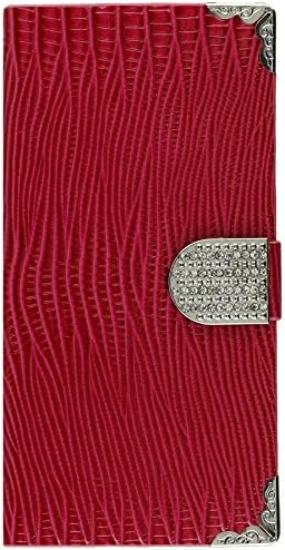 Чантата Asmyna MyJacket с метална катарама с диаманти и тава за Посеребрения за iPhone 6 Плюс - търговия на Дребно опаковка - Ярко-Розова крокодилска кожа
