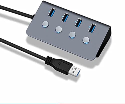 Превключвател за управление на WPYYI 4-портов хъб USB 3.0 от алуминиева сплав със скорост до 5 gbps, мулти USB сплитер за вашия десктоп на лаптопа