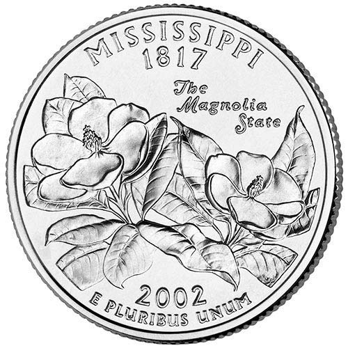 2002 D BU Избор тримесечие на щата Мисисипи Не Обращающийся монетен двор на САЩ