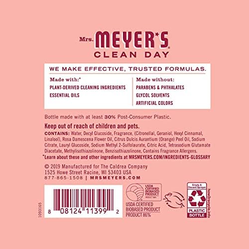 Набор от кухненски аксесоари Mrs. Meyer's Rose Scent, 3 карата: сапун за миене на съдове, сапун за ръце, средство за ежедневно измиване на няколко повърхности