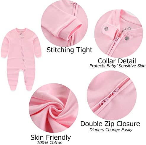 MAMIMAKA/ Облекло За бебета Момчета и момичета, Памучно Боди С двустранен цип, 3 комплекта дрехи с дълги ръкави за 0-12 месеца