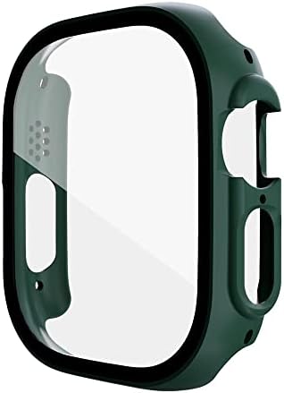 Стъкло MAALYA + калъф за Apple Watch Серия Ultra 49 мм на 49 мм smartwatch PC Защитно фолио За екрана Броня Закалени Аксесоари Калъф iwatch Ultra (Цвят: зелен, размер: Ultra 49 мм)