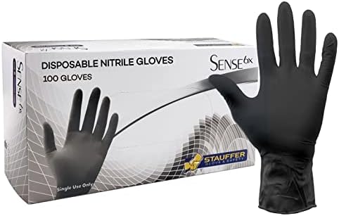 Заредете черни Еднократна нитриловые ръкавици, 6 на хиляда, Stauffer Sense6x, без латекс, дълги, твърди и издръжливи 12 см -