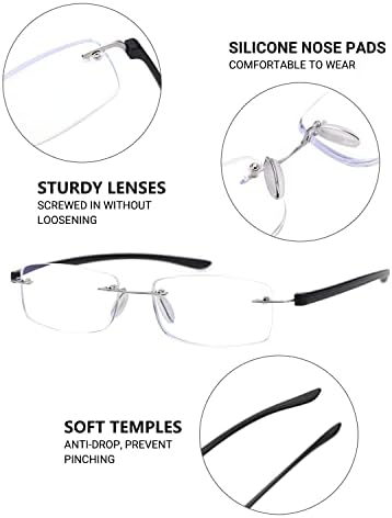 TERAISE, 2 опаковки очила за четене без рамки за мъже и жени, блокер синя светлина очила за четене, ултра-леки врати без рамки