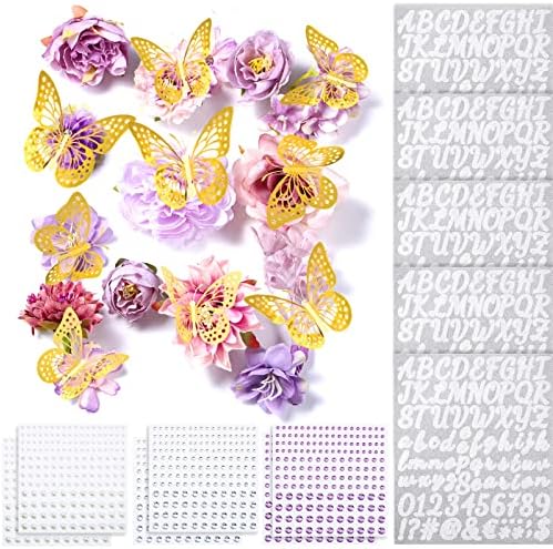 Hoteam и Комплекти бижута за Абитуриентски Кепок, в комплекта са включени Изкуствени Цветя на Главата, 3D Стикери пеперуди, Самозалепващи Кристали, Блестящи Стикери с ?