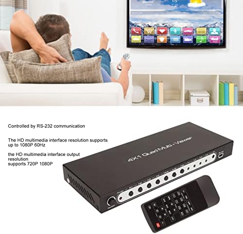CUEI HDMI Switch Сплитер 4 в 1 изход, металик, стерео Аудио switch RS-232, Сплитер DTS на AC3 HD 1080P 60HZ HDMI Quad Multiviewer с IR дистанционно управление, коаксиален изход SPDIF, мултимедиен интерфе?