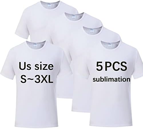 ORJ 5 Бр., Тениски за възрастни от Полиестер за Сублимация, Бяла Празна Мъжка Тениска с кръгло деколте и Къс ръкав