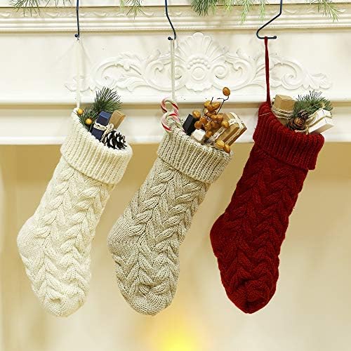 Crochet Коледни Чорапи Amidaky, 2 Опаковки, 14 инча, Червено Вино и Бели Чорапи в Селски Стил, Персонализирано Чорапи за Семейна