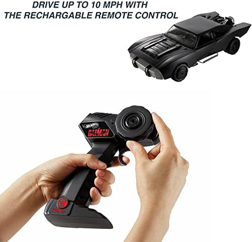 Радиоуправляеми бэтмобиль Hot Wheels Батман, играчка кола от филма в мащаб 1: 10 с дистанционно управление, USB-волтова батерия, контролер,