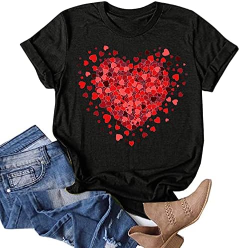 Блуза с V-образно деколте Дамски Модни Блуза за Жени, Ежедневни Ризи с Принтом в Деня на Св. Валентин, Тениска с кръгло деколте и Къс Ръкав