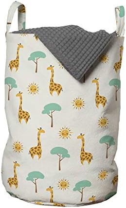 Закопчалка Мультяшная Чанта за пране, Животни от Саваната, Жирафи и Под Слънчеви Дървета Горски Зоопарк Савана Минимал, Кошница за