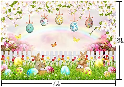 AIBIIN 7x5 фута Пролетен Великденски Фон Заек Зелена Трева Яйца Цветя Дъга Фон За Снимки Детски Душ За Парти по случай рождения