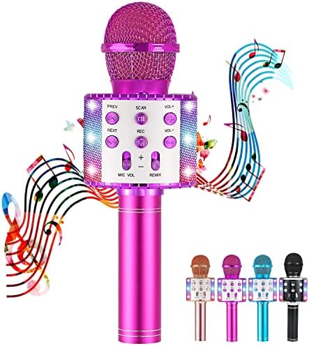 ANBOVES Караоке Микрофон за Деца, Възрастни, Преносим Ръчен Bluetooth Безжичен Караоке Микрофон Високоговорител Машина Подаръци за Рожден
