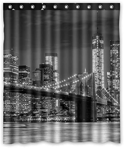 FMSHPON Ню Йорк Бруклинския мост силуета на Ню Йорк Силует на Манхатън Нощ Водоустойчив Плат Баня Завеса За Душ Размер 60x72 инча