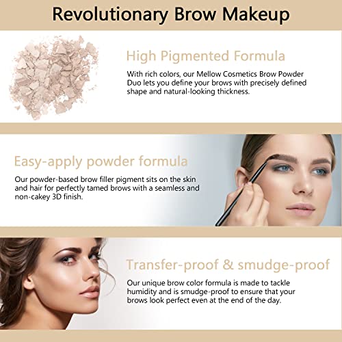 Mellow Cosmetics Brow Duo - Светещо компактна пудра за вежди, за даване на бровям на естествения вид и обем - Пълнител за вежди за вежди